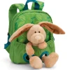 Grüner Rucksack mit Plüschtier Hase