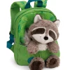 Grüner Rucksack mit Plüschtier Waschbär