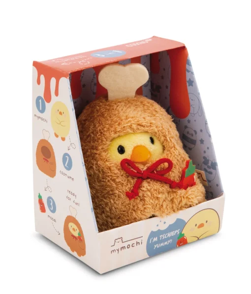 Kuscheltier Set Küken Tschieps mit Chilisoße u. Hähnchenkeulekostüm in Geschenkbox