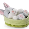 Kuscheltier Sleeping Pets Hase grau 12cm im grünen Körbchen