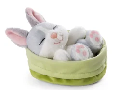 Kuscheltier Sleeping Pets Hase grau 12cm im grünen Körbchen