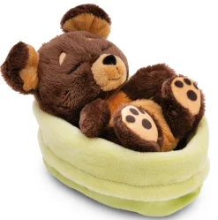 Kuscheltier Sleeping Pets brauner Hund 12cm im grünen Körbchen NICI GREEN