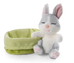 Kuscheltier Sleeping Pets Hase grau 12cm im grünen Körbchen