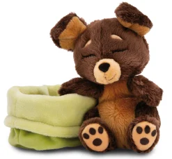 Kuscheltier Sleeping Pets brauner Hund 12cm im grünen Körbchen NICI GREEN