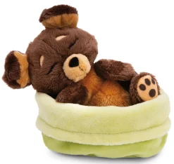 Kuscheltier Sleeping Pets brauner Hund 12cm im grünen Körbchen NICI GREEN