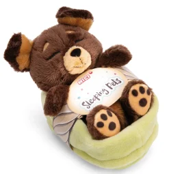 Kuscheltier Sleeping Pets brauner Hund 12cm im grünen Körbchen NICI GREEN