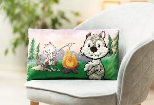 Rechteckiges Kissen Wolf Winny & Streifenhörnchen Jojo NICI GREEN