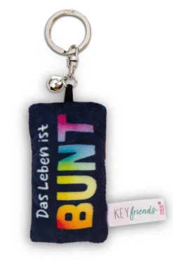 Schlüsselanhänger Mini Plüschkissen "Das Leben ist bunt" m. Glöckchen