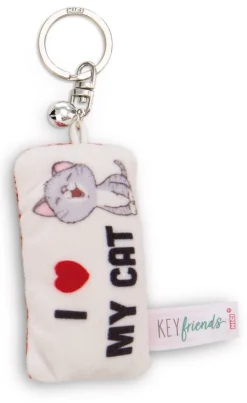 Schlüsselanhänger Mini Plüschkissen "I Herz my cat" m. Glöckchen