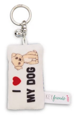 Schlüsselanhänger Mini Plüschkissen "I Herz my dog" m. Glöckchen