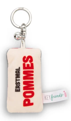 Schlüsselanhänger Mini Plüschkissen "Erstmal Pommes" m. Glöckchen