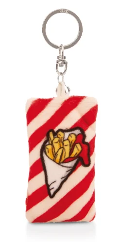 Schlüsselanhänger Mini Plüschkissen "Erstmal Pommes" m. Glöckchen