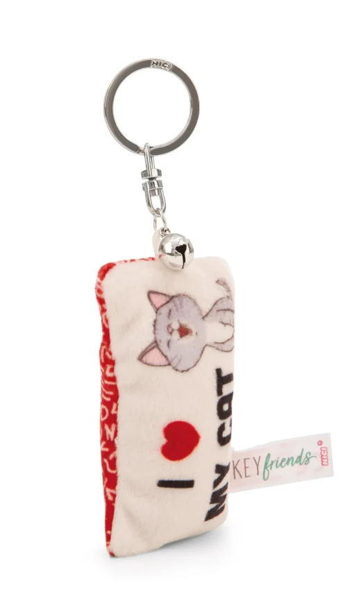 Schlüsselanhänger Mini Plüschkissen "I Herz my cat" m. Glöckchen
