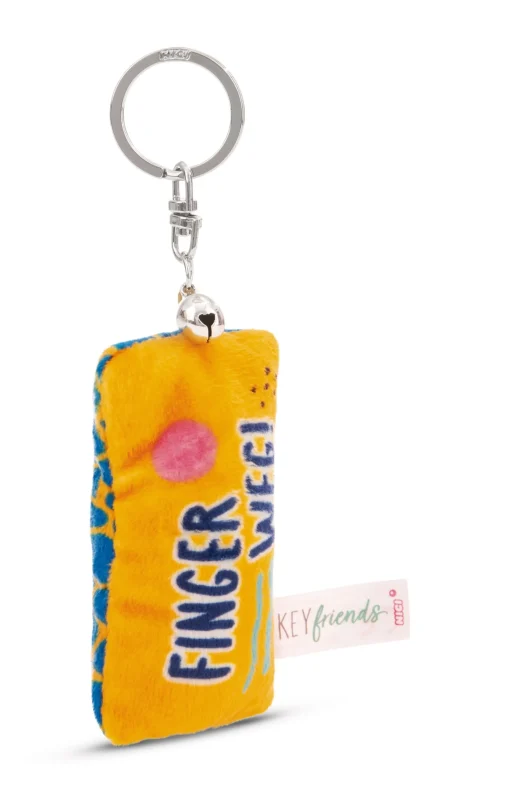 Schlüsselanhänger Mini Plüschkissen "Finger weg!" m. Glöckchen
