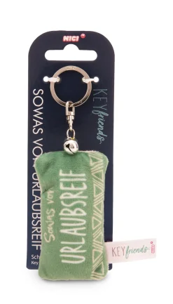 Schlüsselanhänger Mini Plüschkissen "Sowas von urlaubsreif" m. Glöckchen