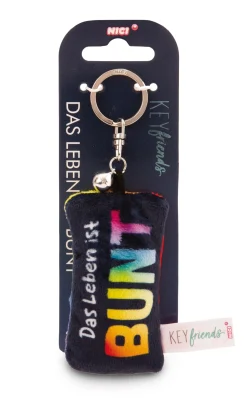 Schlüsselanhänger Mini Plüschkissen "Das Leben ist bunt" m. Glöckchen