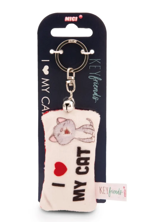 Schlüsselanhänger Mini Plüschkissen "I Herz my cat" m. Glöckchen