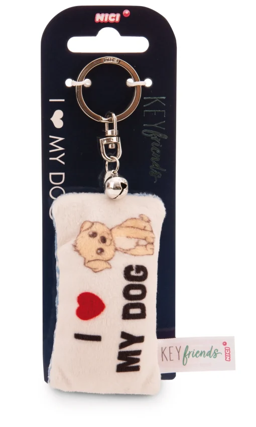 Schlüsselanhänger Mini Plüschkissen "I Herz my dog" m. Glöckchen