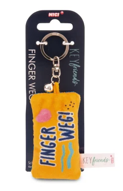 Schlüsselanhänger Mini Plüschkissen "Finger weg!" m. Glöckchen