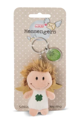 Schlüsselanhänger Schutzengel mit Kleeblatt und Anhänger 'Ich bring dir Glück'