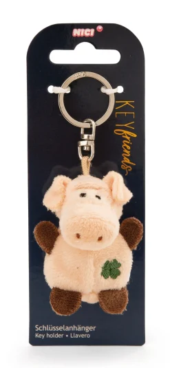 Schlüsselanhänger Schwein mit Kleeblatt